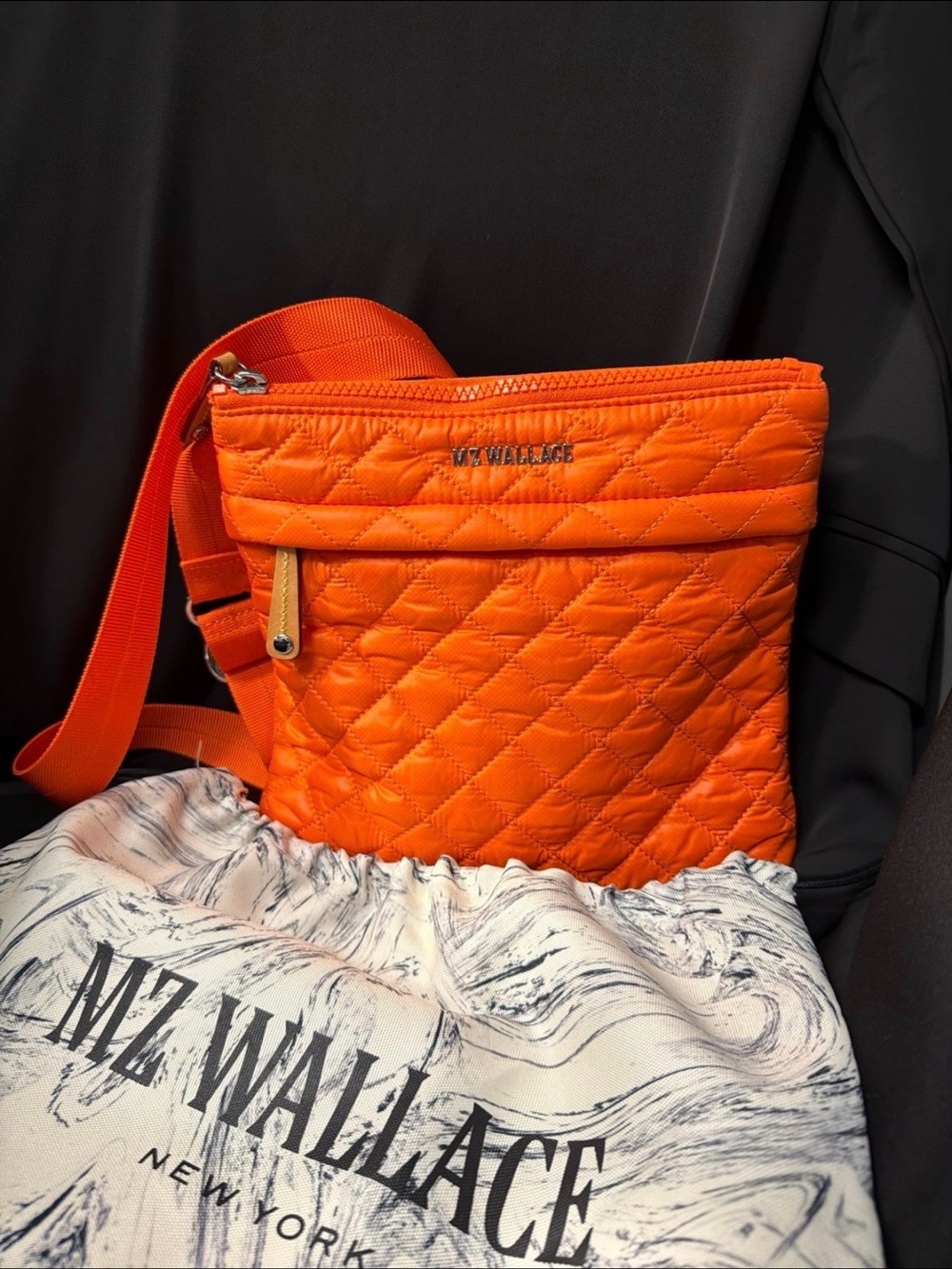 MZ Wallace Quilted Bright Orange Crossbody Bag